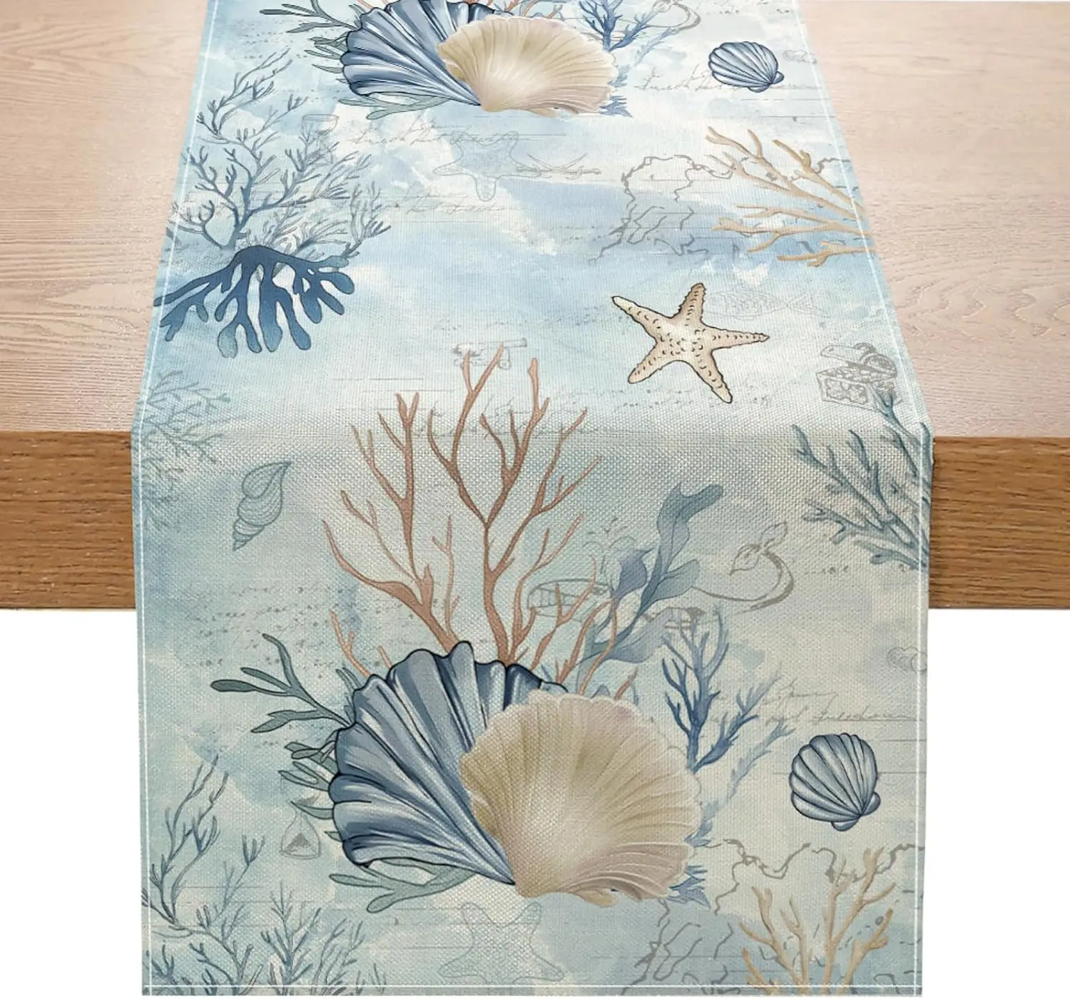 Coastal Sea Shell Starfish Table Runner, Summer Ocean Beach Kitchen Dining Table Indoor Outdoor Home Party Decor