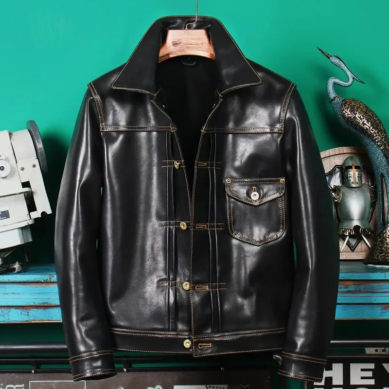 Retro Classic Moto Biker giacca in vera pelle da uomo Punk monopetto Slim Cargo Coat giacche da pilota in pelle di cavallo di lusso di qualità