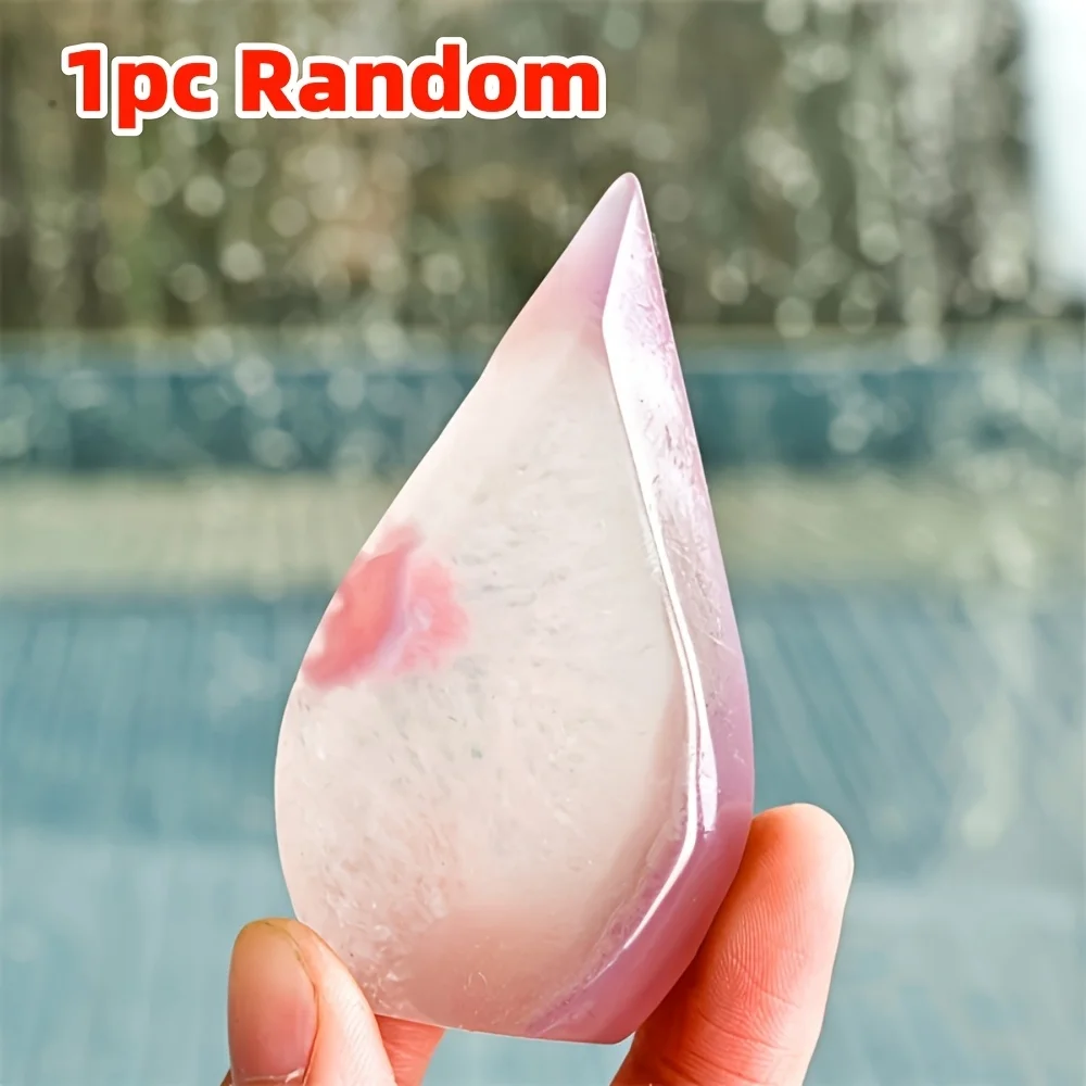 One Unique Pink Agate Carved Water Drop Decoration, Decorative Drop Pieces, Sparkling Agate Geodes
