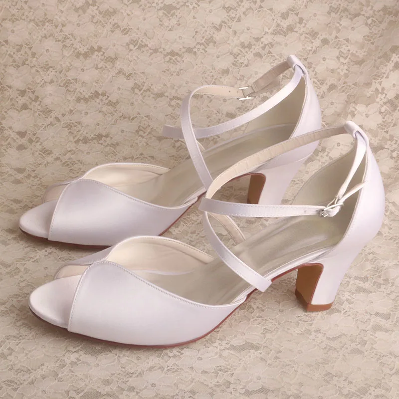 23 Colors Customized Cross Strap Ivory Block Heel Sandals Women Wedding Shoes Peep Toe Dance Shoes Outside