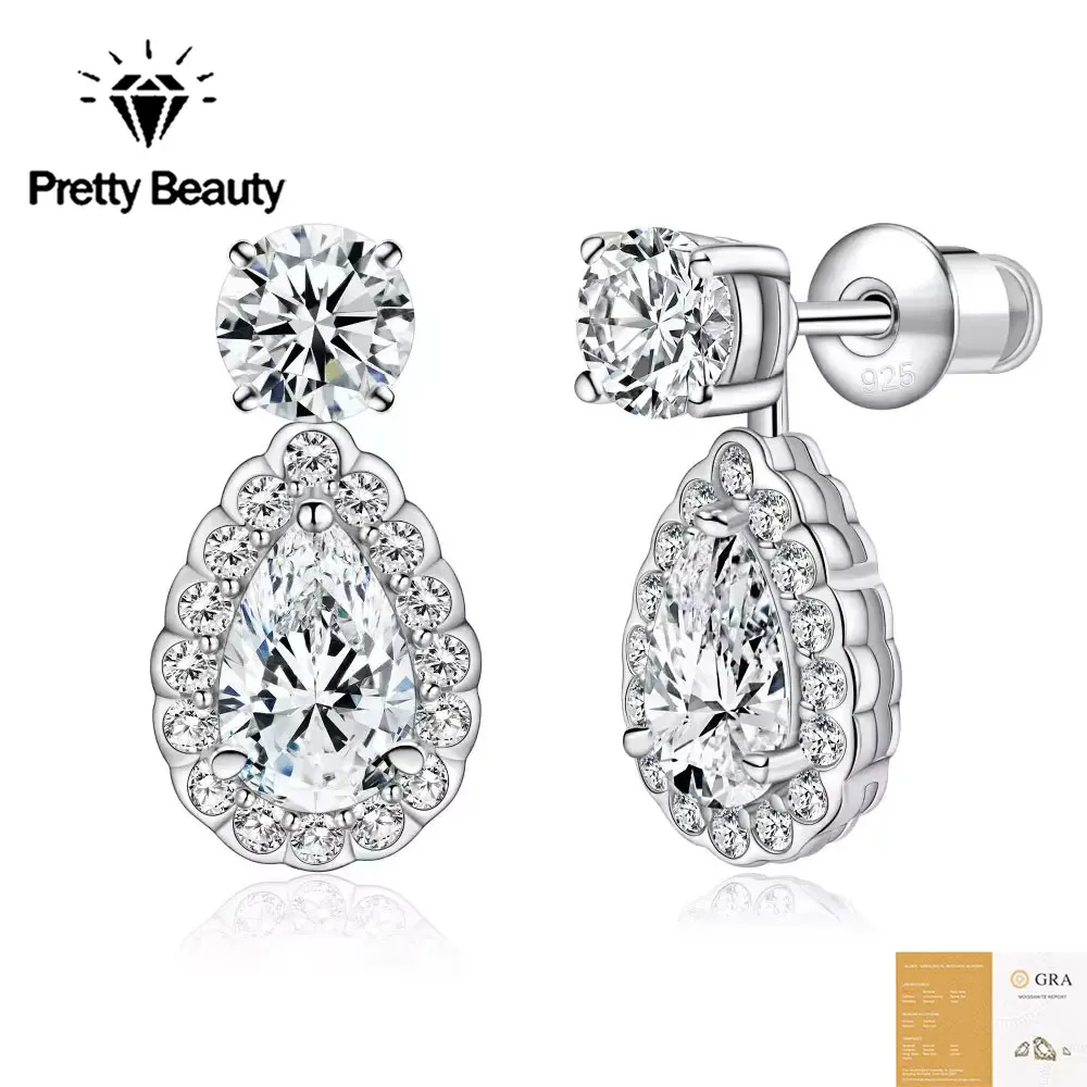 Pretty Beauty Pear Cut Moissanite Drop Earrings for Women Teardrop Halo Dangle Earrings S925 Silver Hypoallergenic Jewelry Gifts