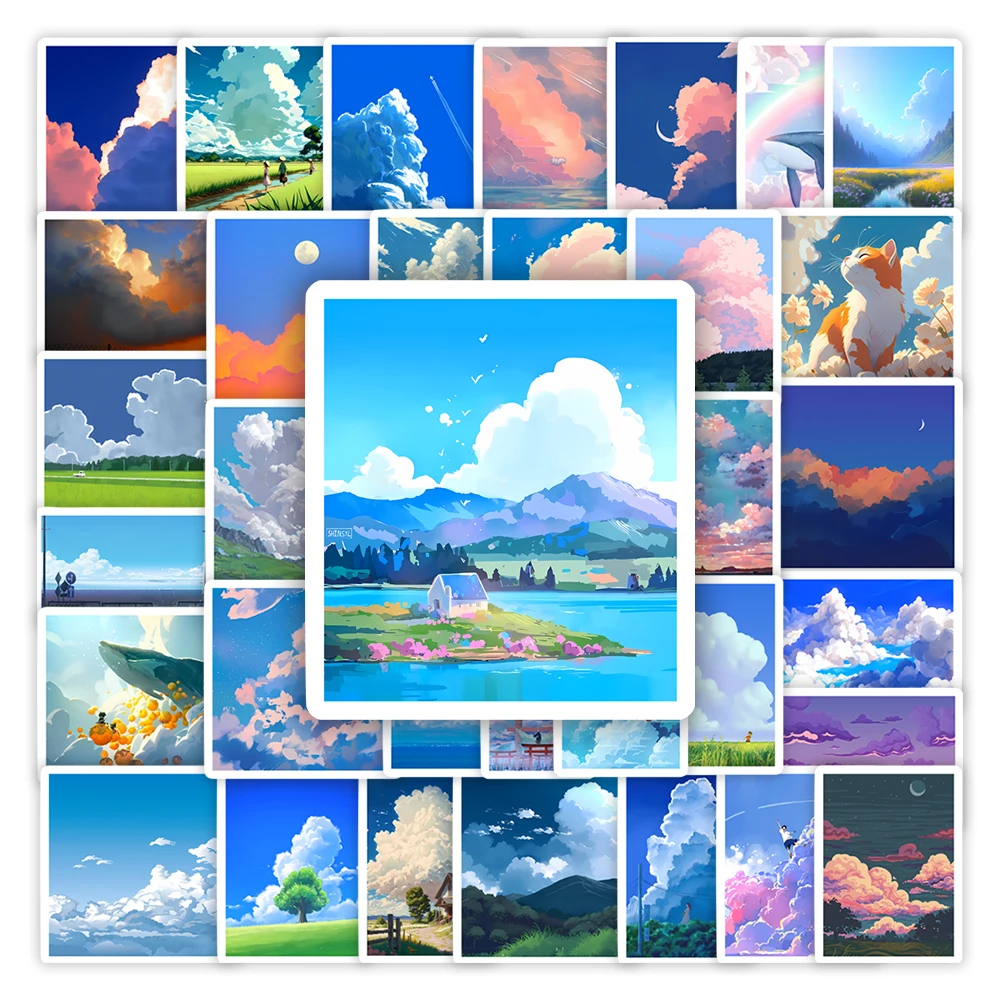 Beautiful Sunset Clouds Illustration Stickers Arts DIY Kids Toys Gift Decorative Decal for Scrapbook Laptop Bottles Waterproof