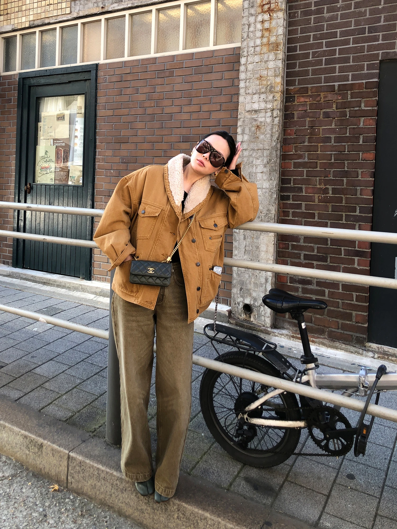 WXLSTUDIO レディースデニムジャケット 冬新作 暖かいワールドチェック柄 ラムファーコート 長袖 コットンストレートカット 通勤スタイル