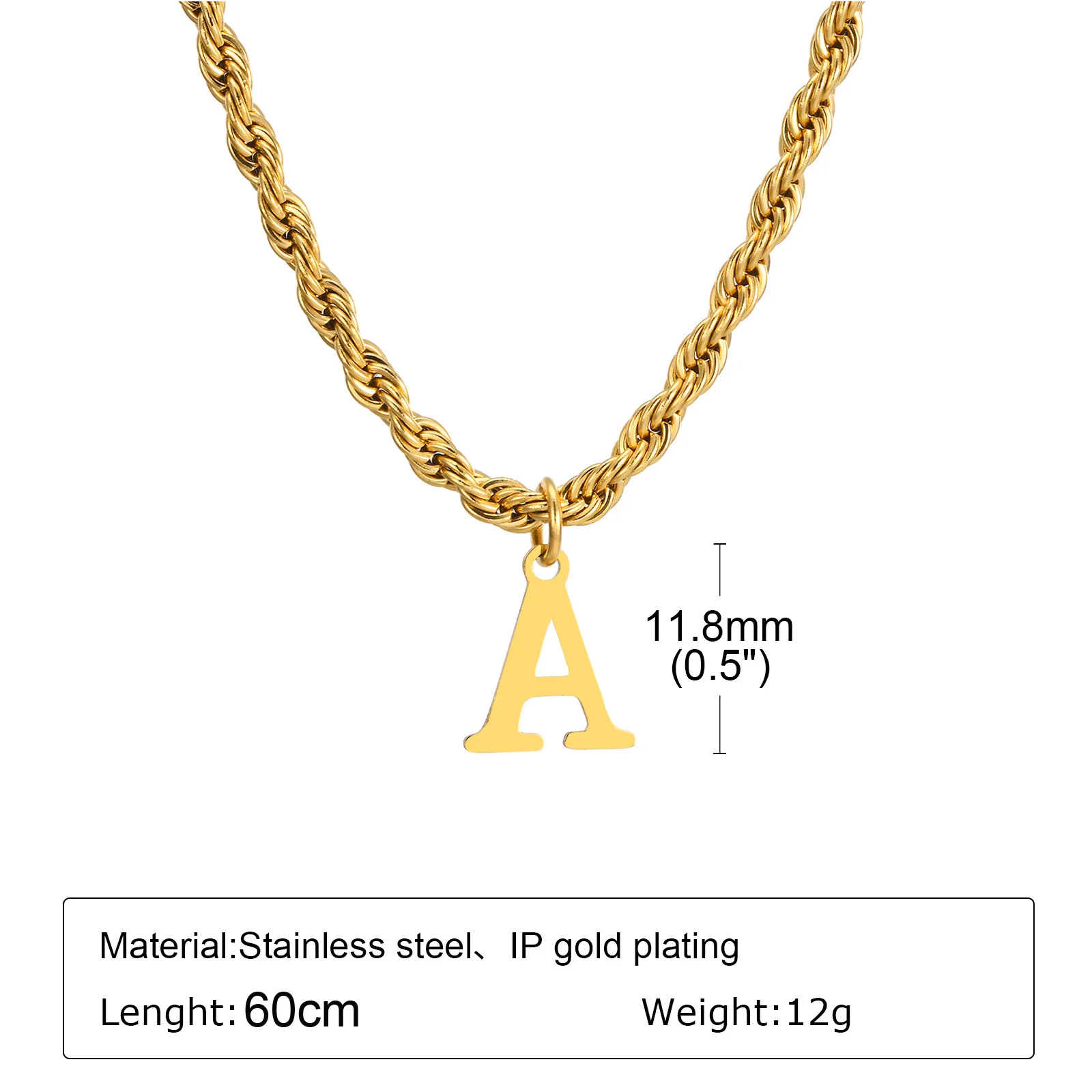 Chic Initial Necklace for Men Women,Stainless Steel A-Z 26 Letter