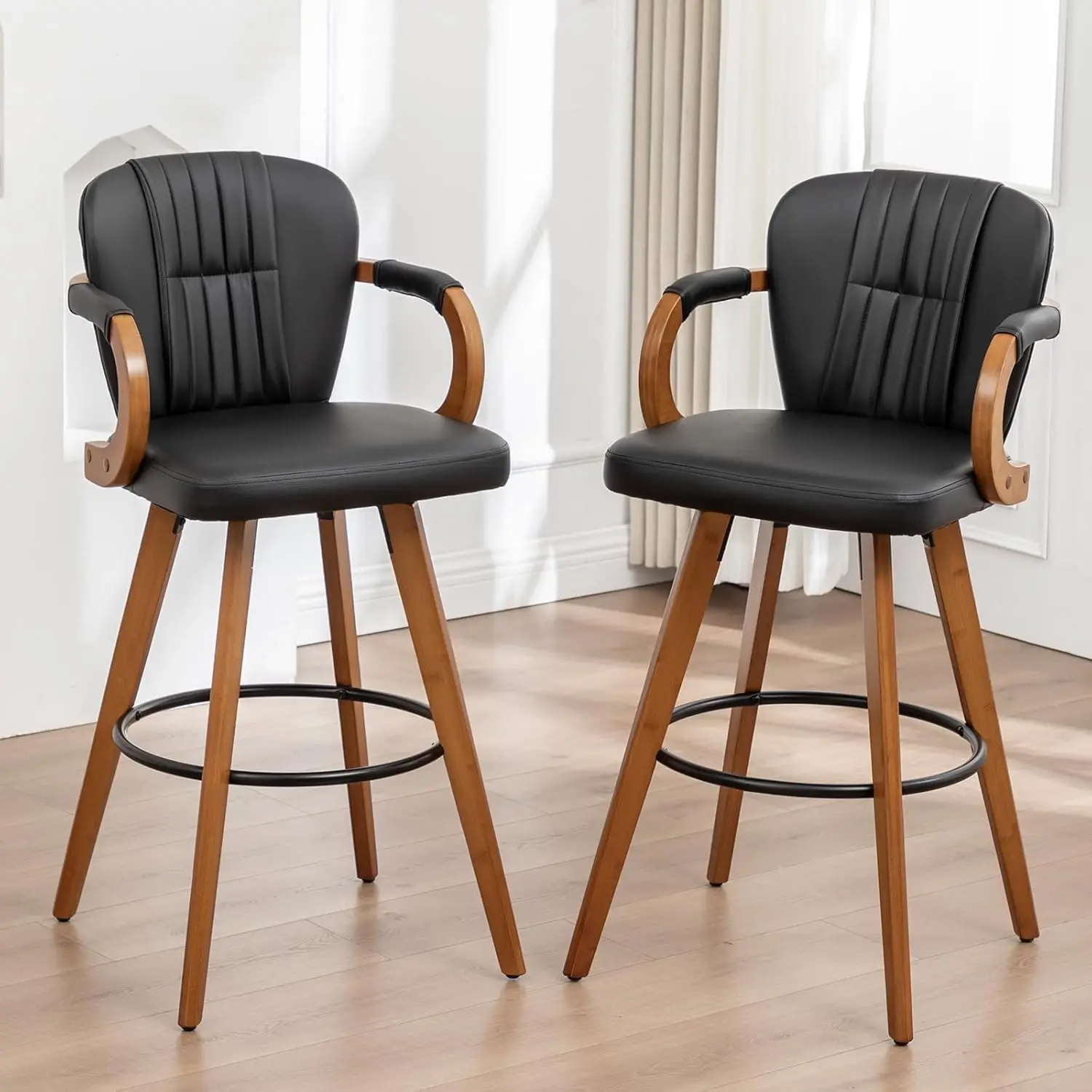 

26-дюймовый поворотный барный стул со столешницей, искусственная кожа, спинка, подлокотники, плиссированный кухонный обеденный набор с крыльчатой спинкой, 2 по индивидуальному заказу