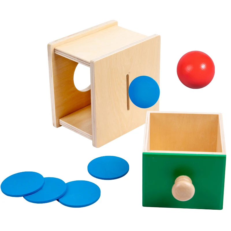 Montessori Wooden Materials 2 in 1 Coin Ball Box Set 1 Box 2 Play Game Hand-eye Coordination Grasping Training Toy For Children