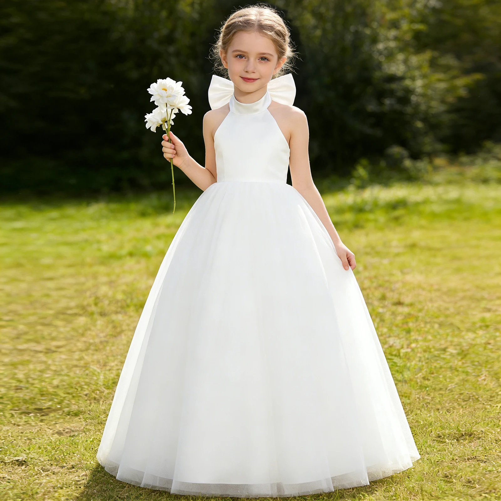 New White Flower Girl Wedding Dress Girls Luxury Birthday Prom Party Dress Suitable for Girls 4-12 Years Old Mermaid Dress