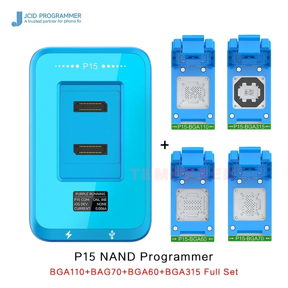 JCID P15 Nand Programmer with BGA315 BGA110 BGA70 BGA60 for IPhone 6-15 IPad Nand Flash Read Write Format Repair No Disassembly