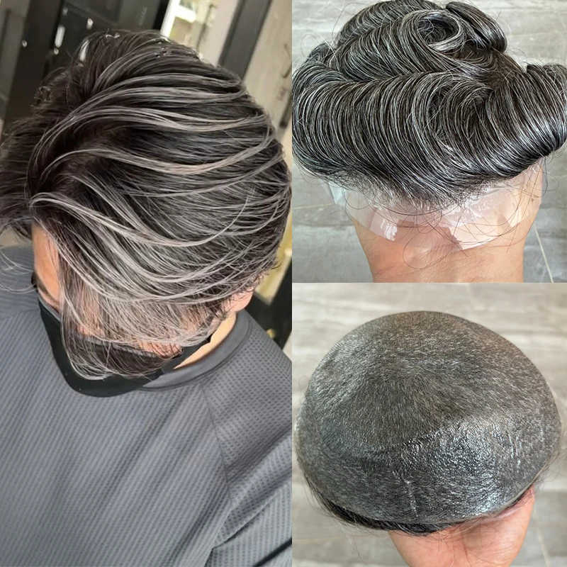 Men Hair Replacement System 0.02mm Undetectable Ultra Thin Skin Base #1B50 Colored Human Hair Toupee 8x10 Capillary Prosthesis