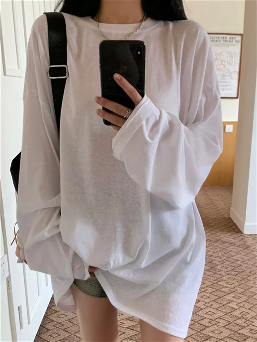 

Arazooyi BF Style Women Solid Tees Full Sleeve Solid New Autumn Oversize Sunscreen 2023 Chic All Match High Street T-Shirts