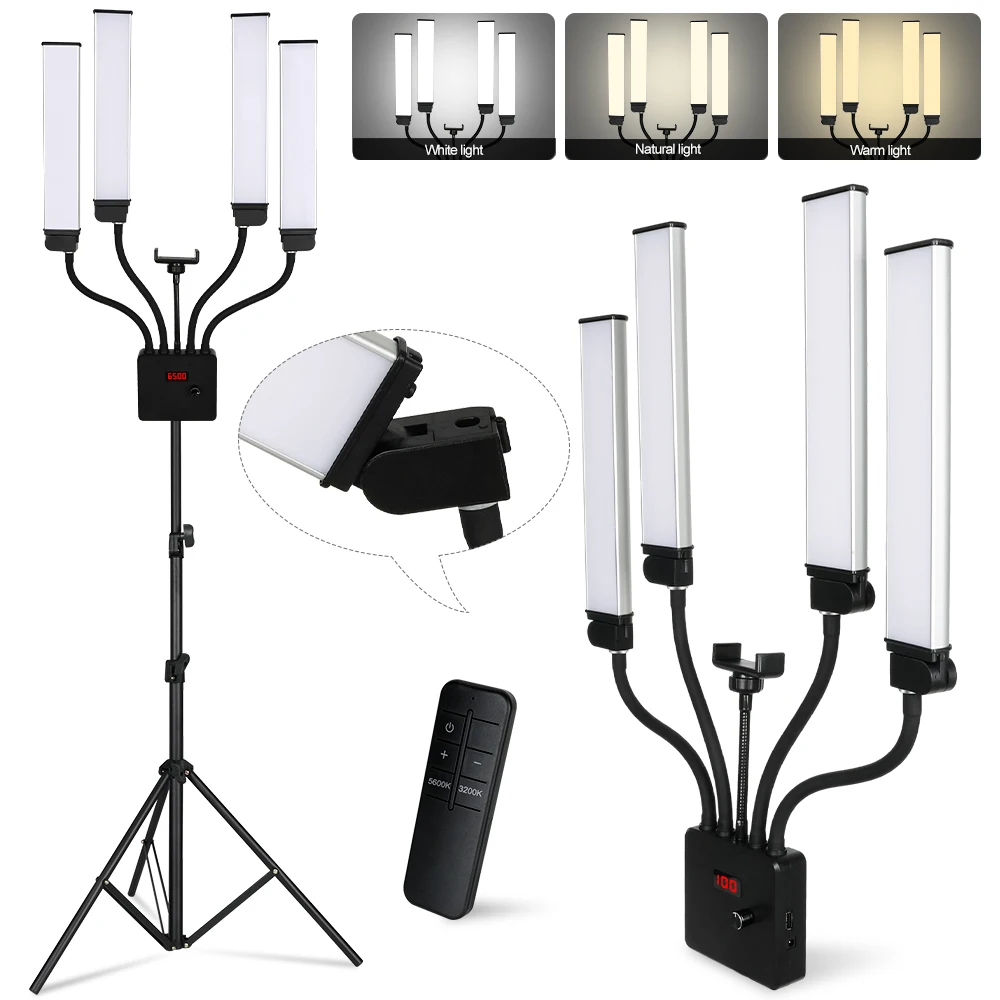 80W Four Arms LED Light Photography Fill Light Professional LED Floor Lamp for Live Stream Video Recording Eyebrow Tattoo Makeup