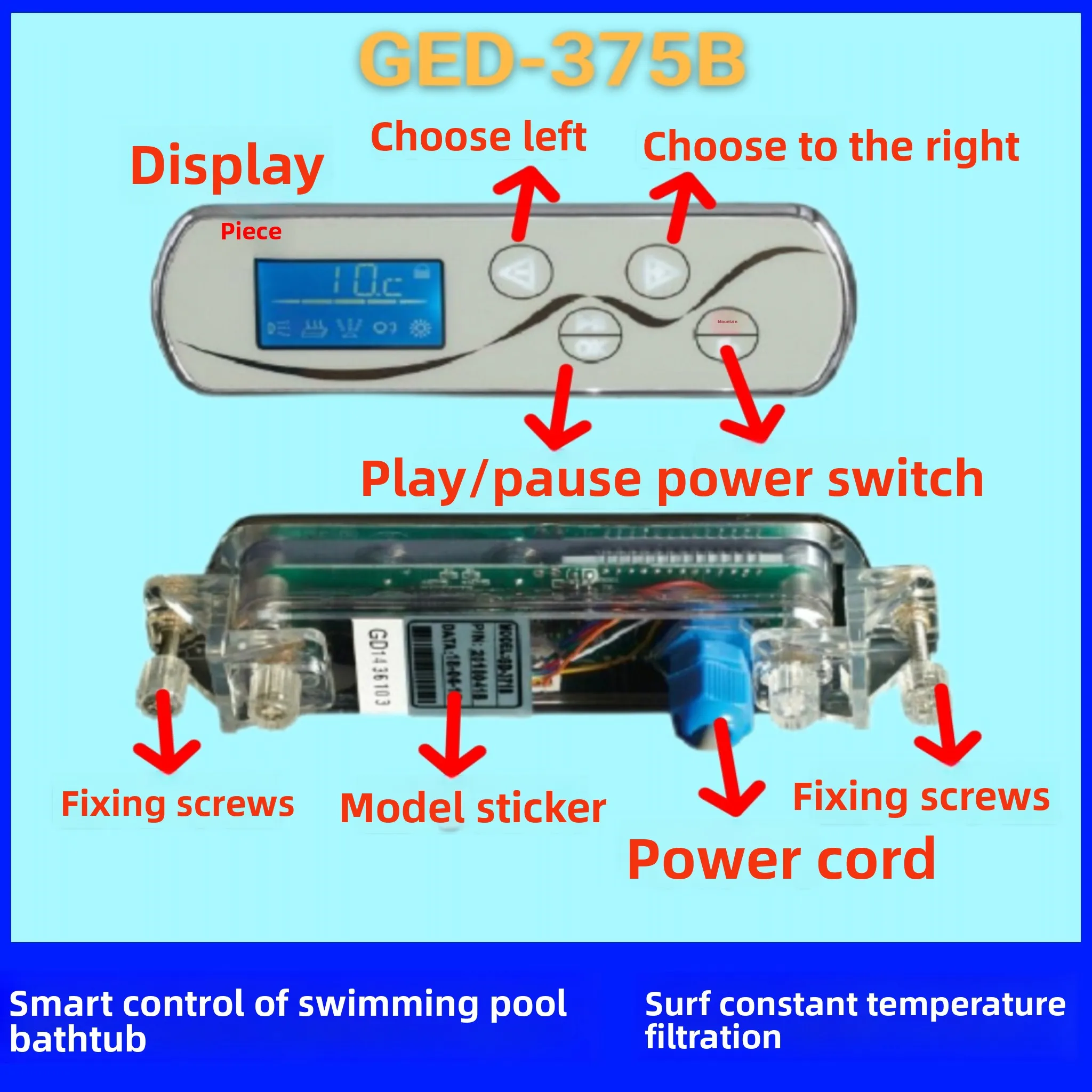 GED-371B Smart Control Panel for Pool Spa Bathtub | Massage, Constant Temp, Filter, Bubble System
