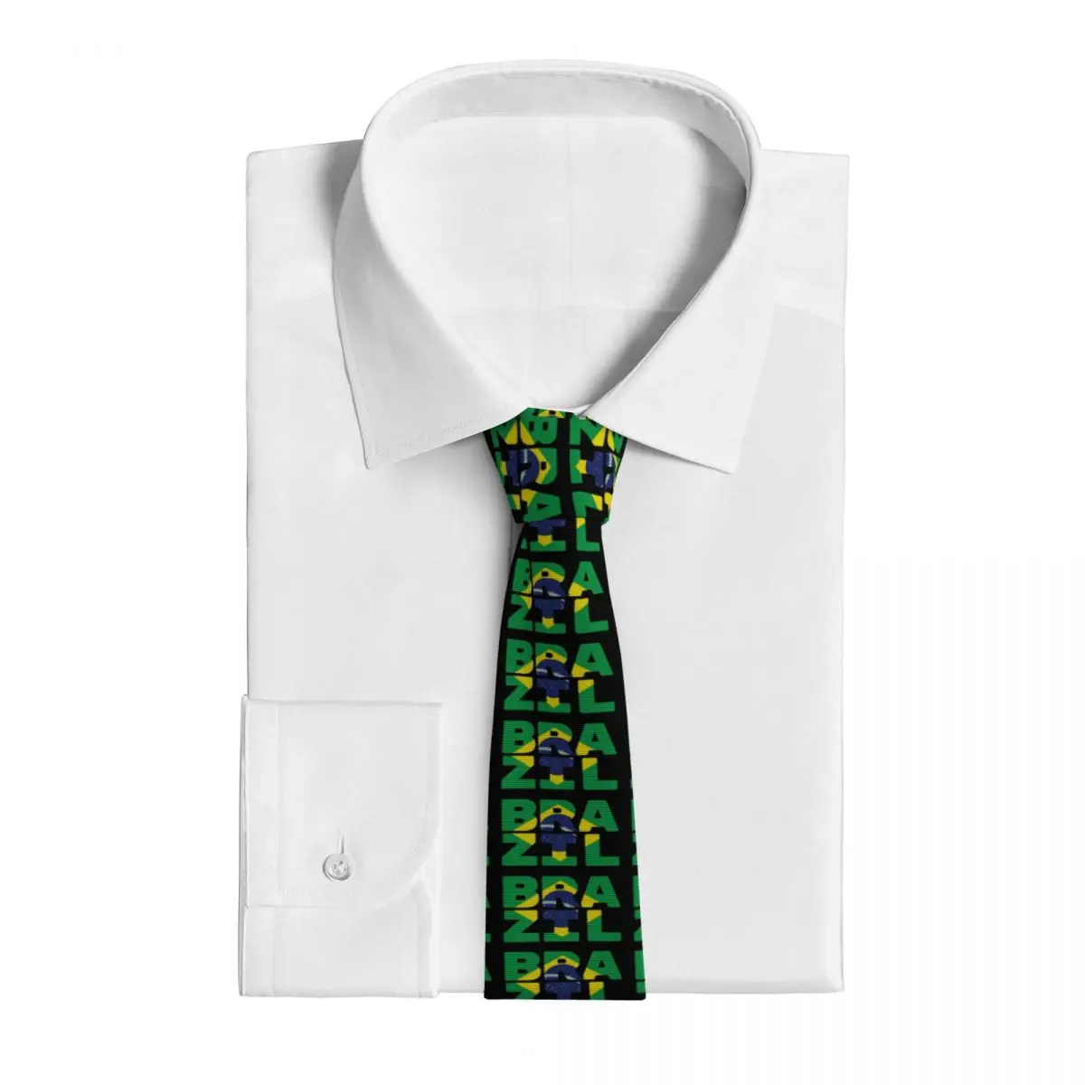 Brazil Flag Text Necktie for Men Silk Polyester Slim Neck Ties Wedding Accessories Tie Classic Gravatas