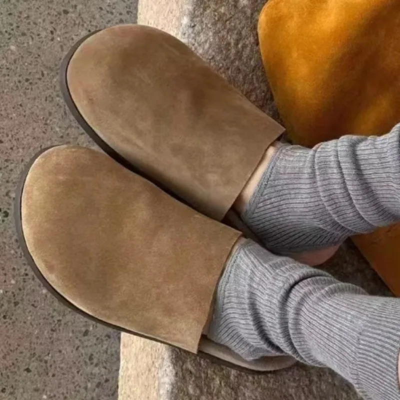 

Fashion Suede Flats Women Mules Shoes 2025 Designer Autumn Slippers Classical Slingback Sandals Casual New Trends Zapatos Mujer