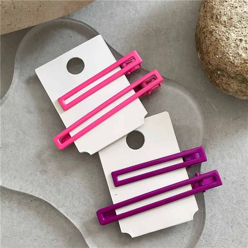 Fashion Neon Color Alloy Hair Clip Hollow Out Rectangle Barrette Solid Bright Color Hairpin Korean Side Hair Clip For Women Girl