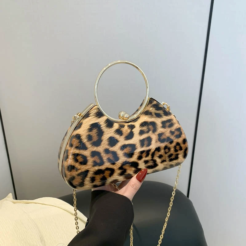 Leopard Hasp Ladies Top-Handle Bags 2024 Hot Sale Light Luxury Fashion Chains Design Shoulder Bags for Women Dinner Bags