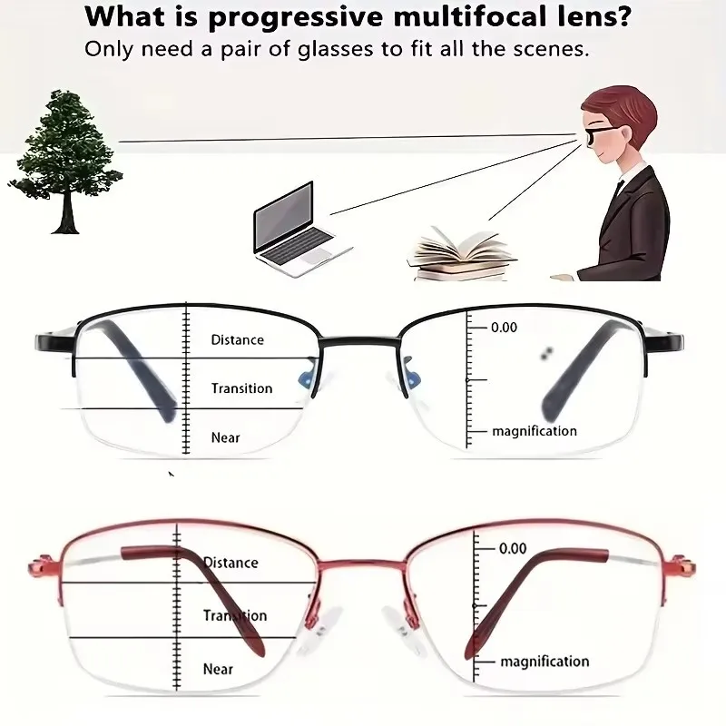 Lunettes de lecture progressives multifocales en alliage de titane pour hommes, à double usage, pour la vue de près et de loin, anti-lumière bleue, pour presbytie, 1.0-4.0