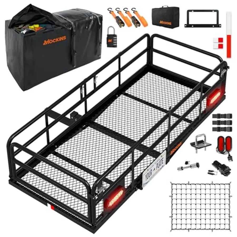 

XL 66x30x14 High Rail Folding Hitch Cargo Carrier with 45 CuFt Trailer Hitch Cargo Carrier Bag for SUVs and Trucks Featuring 50