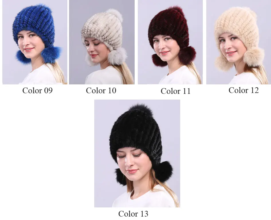 Echte Nerz Pelzmütze mit Fuchspelz Ball Ohrenschützer Schutzkappe Wintermütze für Frauen Russische Trapper Herbstmütze Beanie Herbstmütze – Detail 2