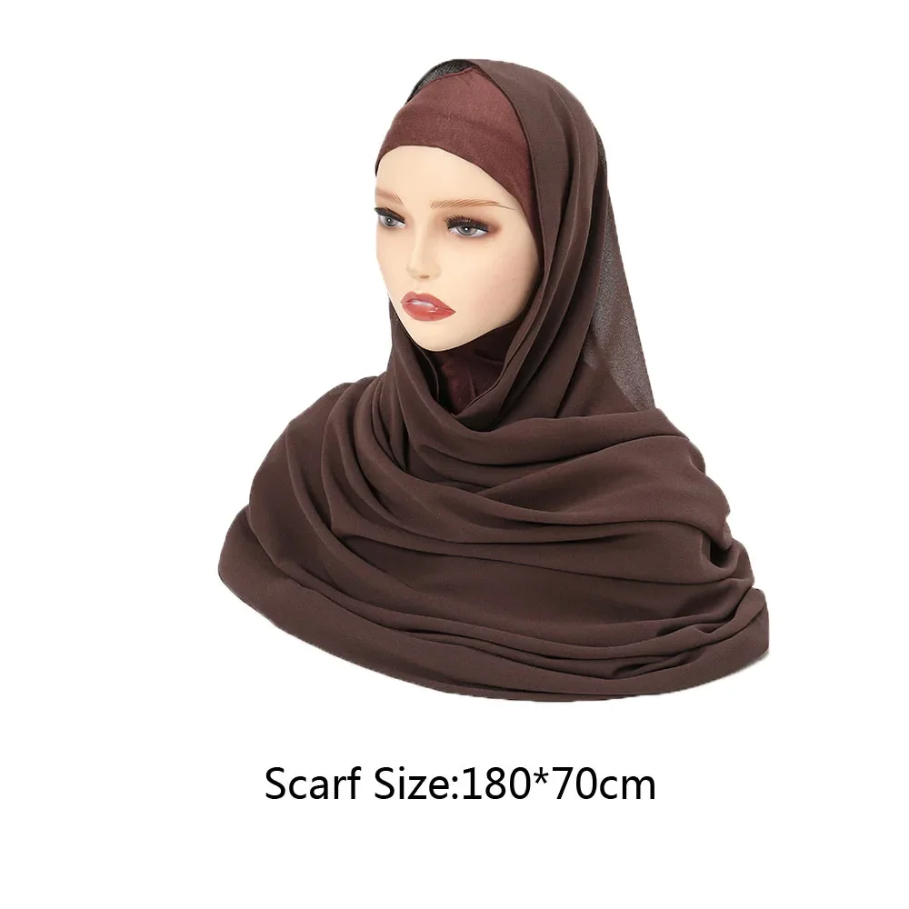 Chiffon Hijab Sets Met Bijpassende Kleur Cap Vrouwen Sjaal Sjaals Underscarf Jersey Innerlijke Caps Hoge Kwaliteit Moslim Hijab Sets