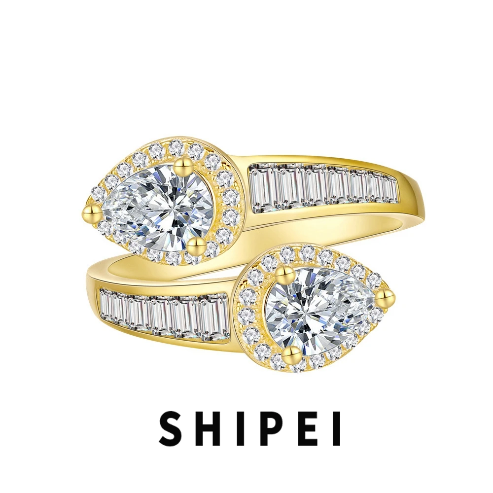 

SHIPEI 18K Gold Plated 925 Sterling Silver 5*7MM Pear Lab White Sapphire Gemstone Personality Ring For Women Jewelry Wholesale