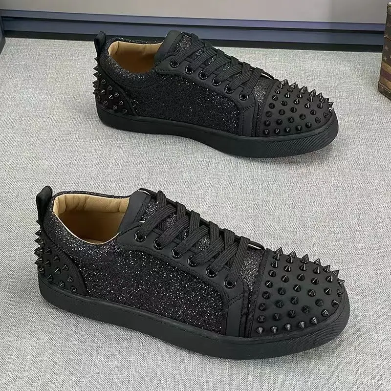 

men's fashion spikes shoes party nightclub dress soft leather rivets shoe flats platform studded sneakers designer footwear male