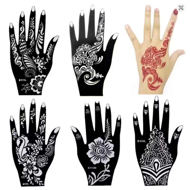 

10 шт. самоклеящихся многоразовых трафаретов для татуировок хной, временные татуировки мхенди для рук в индийском стиле для боди-арта, 5 пар