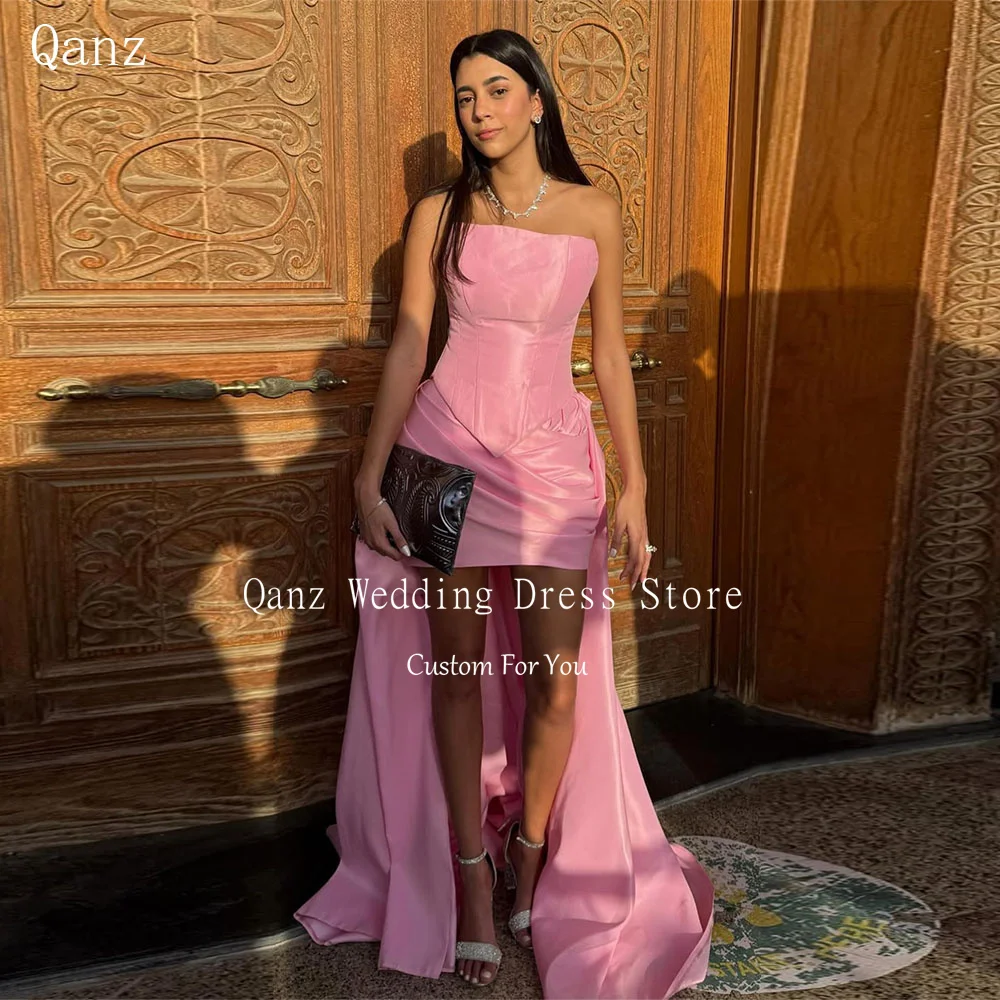 

Qanz Pink Satin Prom Dresses 2 Pieces Corset And Skirts Gala Dresses Elegant Women Evening Party Birthday Dress Customized