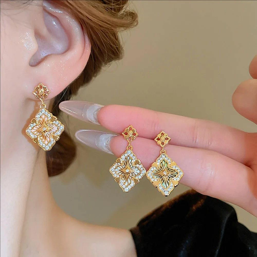 أقراط متدلية من الزركون على شكل زهرة فضية مطلية بالذهب الحقيقي، مجوهرات فاخرة خفيفة الوزن للنساء #1