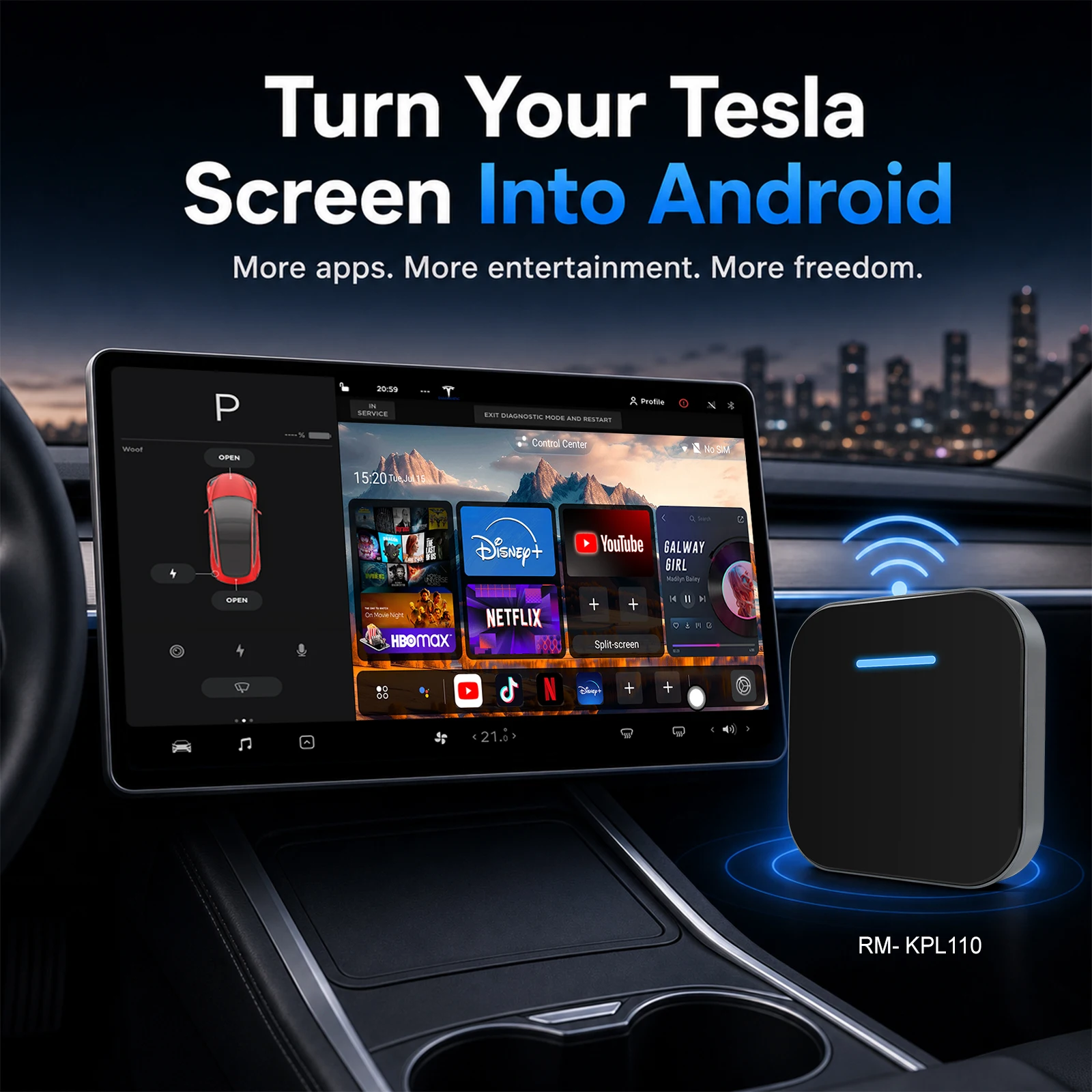 Ezonetronics 8+128G for Tesla AI Box Android16 Wireless CarPlay Android Auto Support Google Play Store, Fit Tesla Model 3/S/Y/X