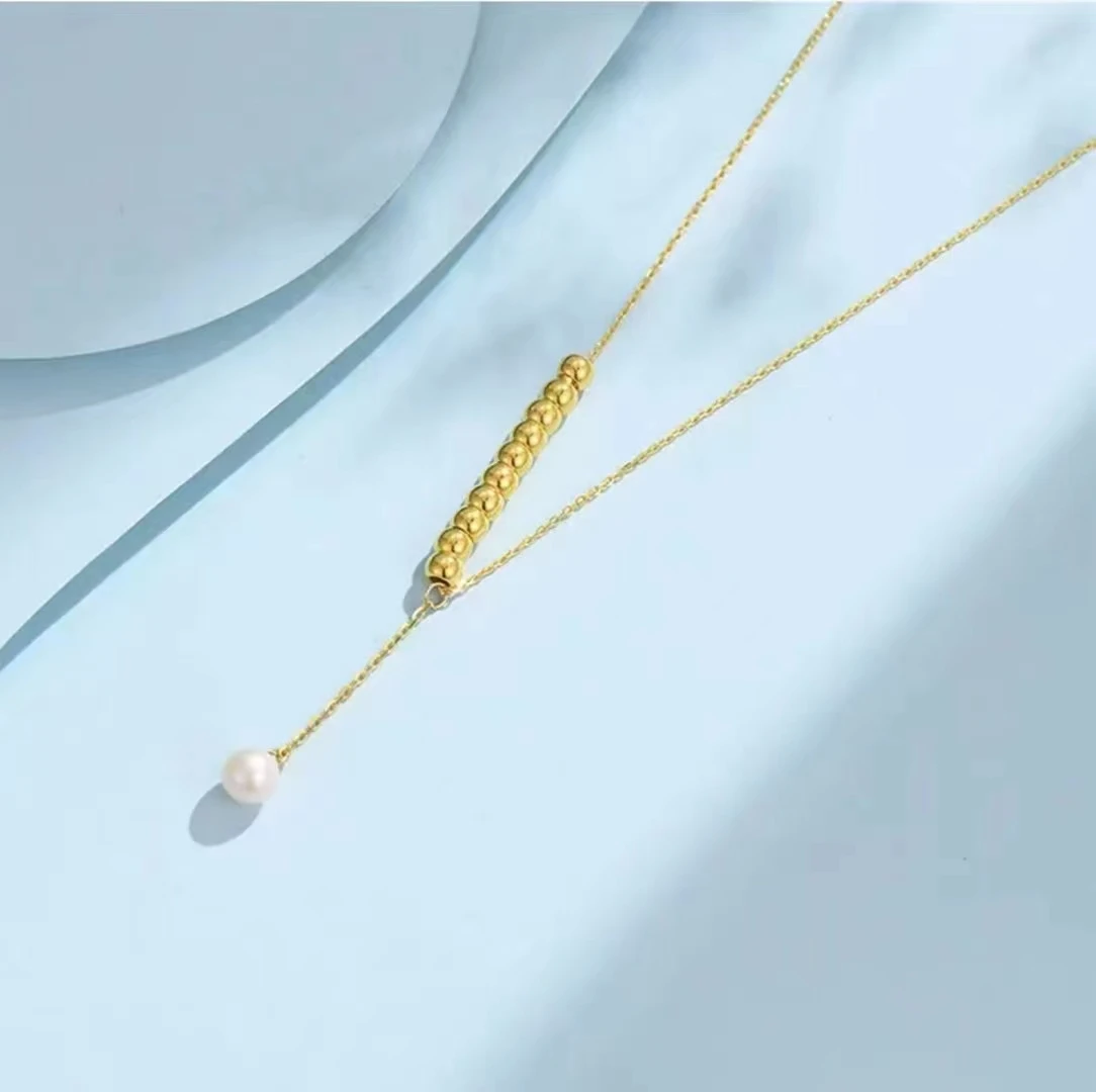 

XF800 Real 18K Gold Necklace Pendant Fine Jewelry Round Natural Freshwater Pearl Pure AU750 Chain for Women Wedding Gift Xl553