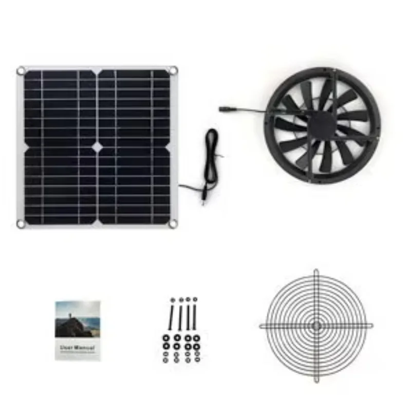 12W 12V Round Solar Wall Mount Fan Waterproof Solar Powered Vent Fan for Chicken Coop Dog House Greenhouse RV