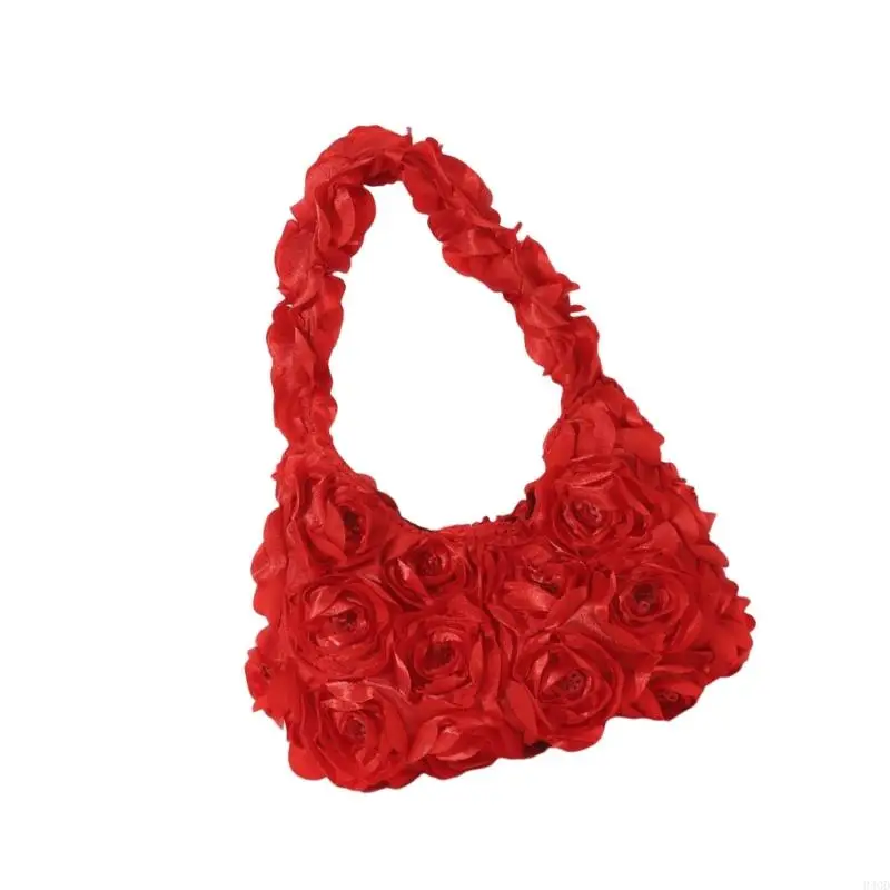 340d Mujeres Mujer con bolso con satén 3d Rose Flower Decoración bolsos noche para bodas fiestas graduación