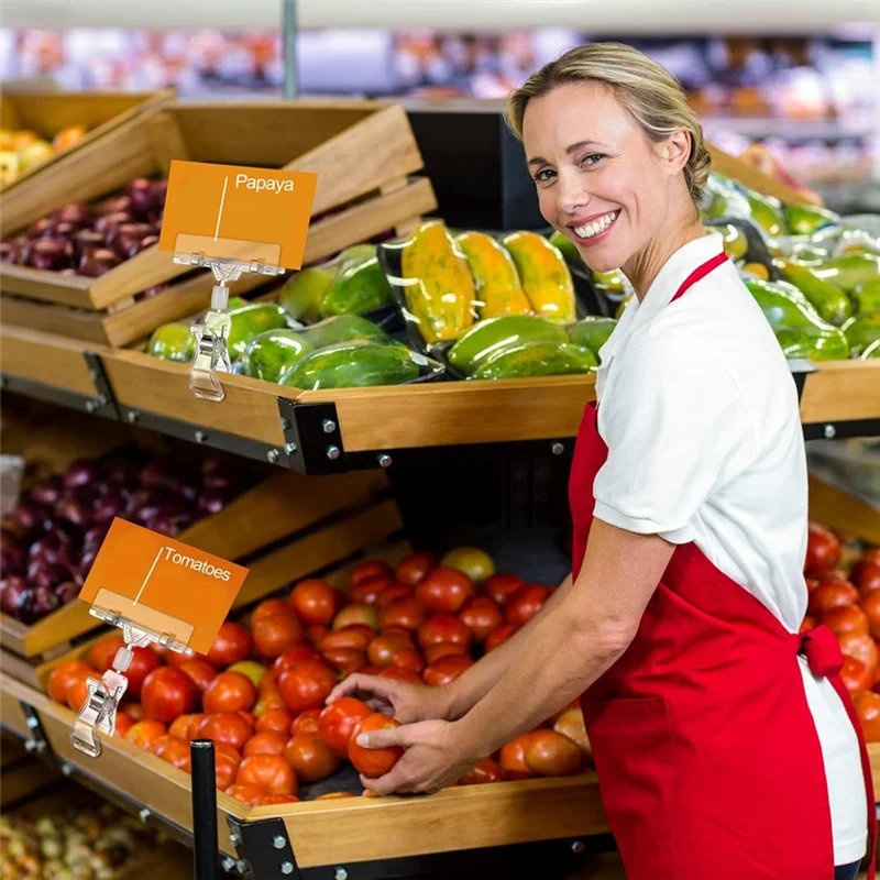 

【Лучшие продажи】60 шт. пластиковые зажимы для держателей знаков, прозрачные розничные торговые знаки, бирки для этикеток, корзины, визитных карточек