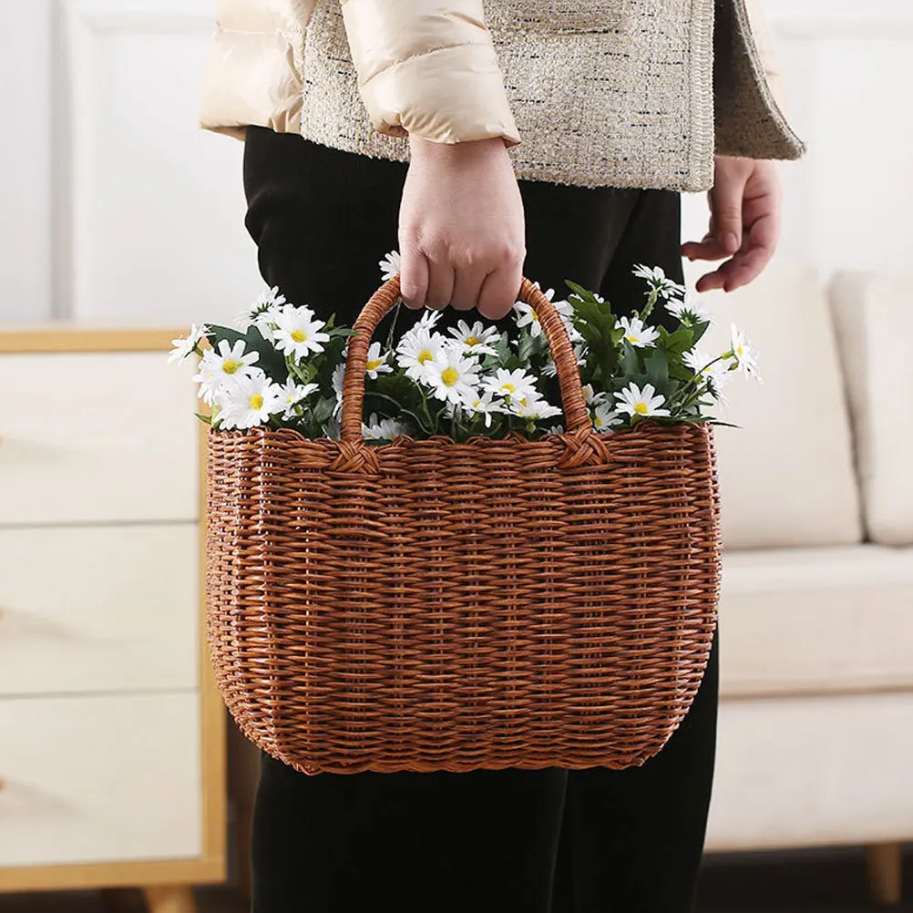 

1Pcs Handheld Basket Premium Plastic Natural Tote Storage for Fruit Flower Kitchen Home Decor Modern Farmhouse Style Picnic