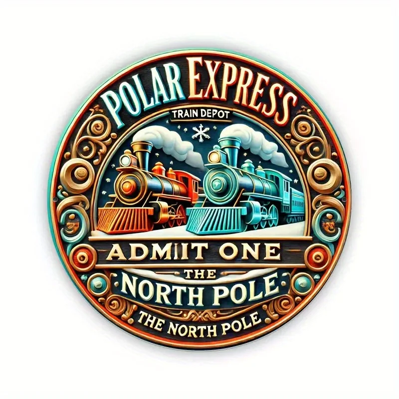 2D Flat1pcs Polar Train Station Aluminum Wall Art, Arctic Entrance Metal Sign, 2D, Suitable Restaurant, Bathroom, Bedroom, Decor
