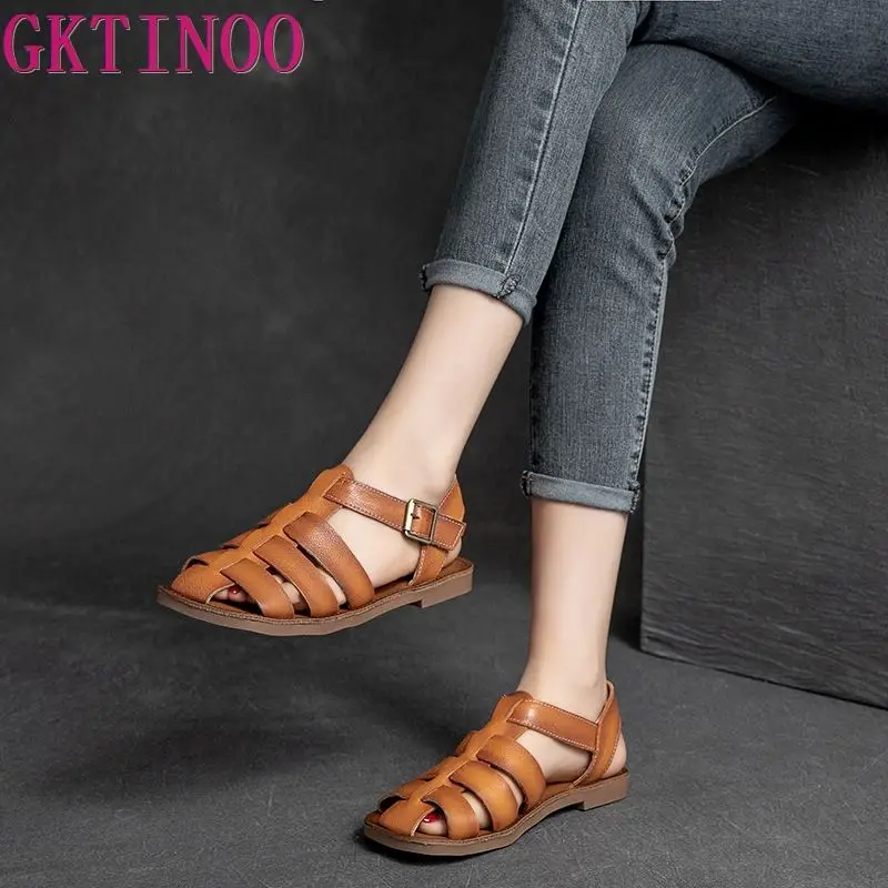 GKTINOO 2024 New Women Sandals Real Leather Summer Shoes Women Roman Fashion Daily Vacation Female Footwear Size 35-40