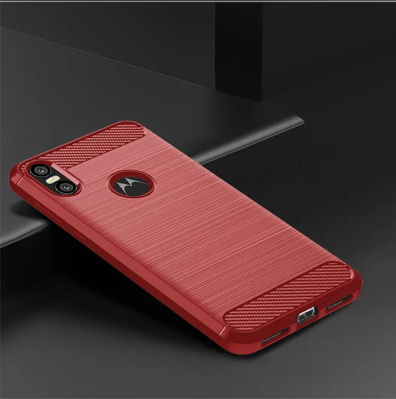 Shockproof Carbon Fiber Case for Moto One Brushed Texture Rubber Silicone Case for moto p30 play Soft Phone Cover