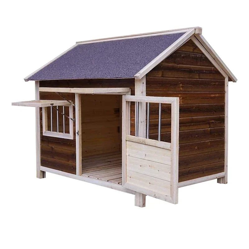 Wooden House Large Outside Big Insulated Kennel Heavy Duty Weatherproof Wood Dog Cage Crate House for Outdoor with Food Feeder