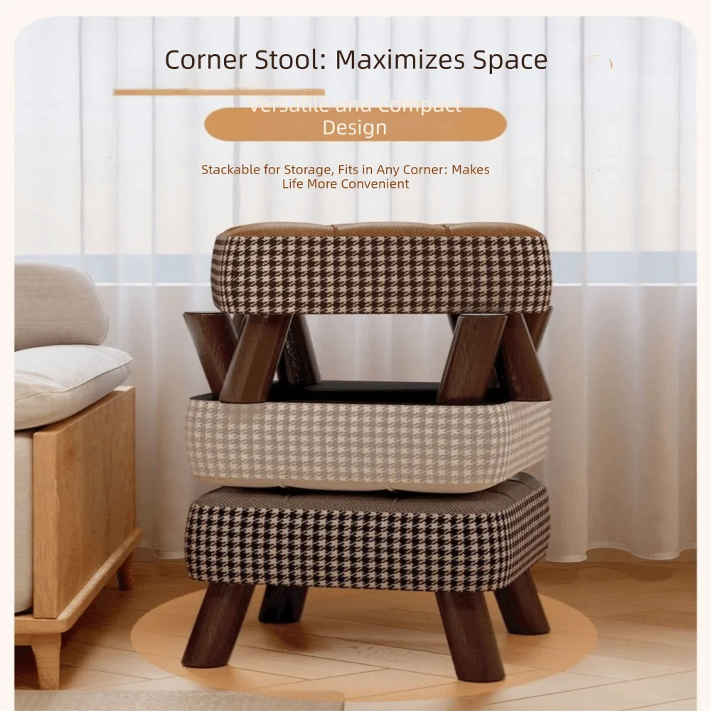 Soft Upholstered Seat Low Stool Sturdy Wooden Legs Compact Design Soft Pack Stool Lightweight Modern Design Cream Style Ottoman
