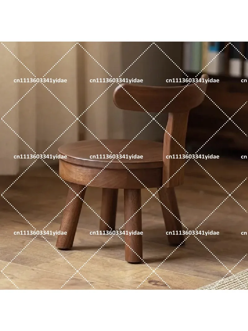 Solid Wood Round Stool with Rotatable Backrest, Simple Coffee Table, Low Stool for Home Use