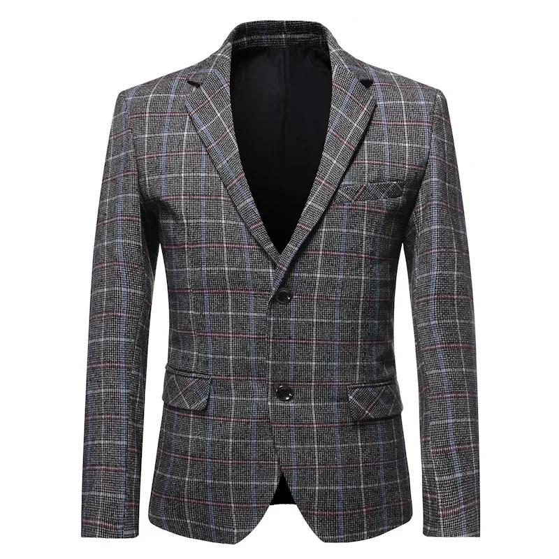 

2023 New Plaid Fabric Suit Large Two Button Single Suit Top for Men's Korean Version Suit