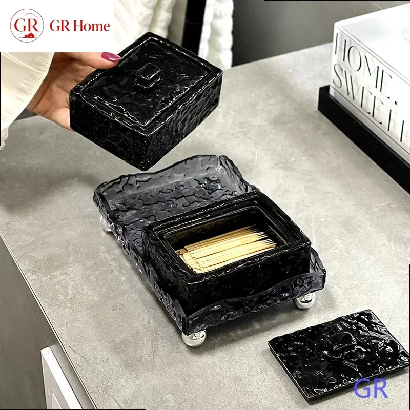 Multifunctional Dustproof Ceramic Cotton Swab Box Toothpick Floss Holder for Home Bathroom