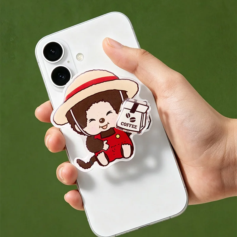 Kawaii Monchhichi Coffee Farm Series Rotating Pop Socket Cartoon Acrylic Phone Grip Holder Foldable Bracket Cute Decoration Gift