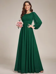 Ever Pretty 2023 Round Neck Chiffon High Empire Waist Puff Sleeve Mother Dress, Long Lantern Sleeves bridesmaid dresses