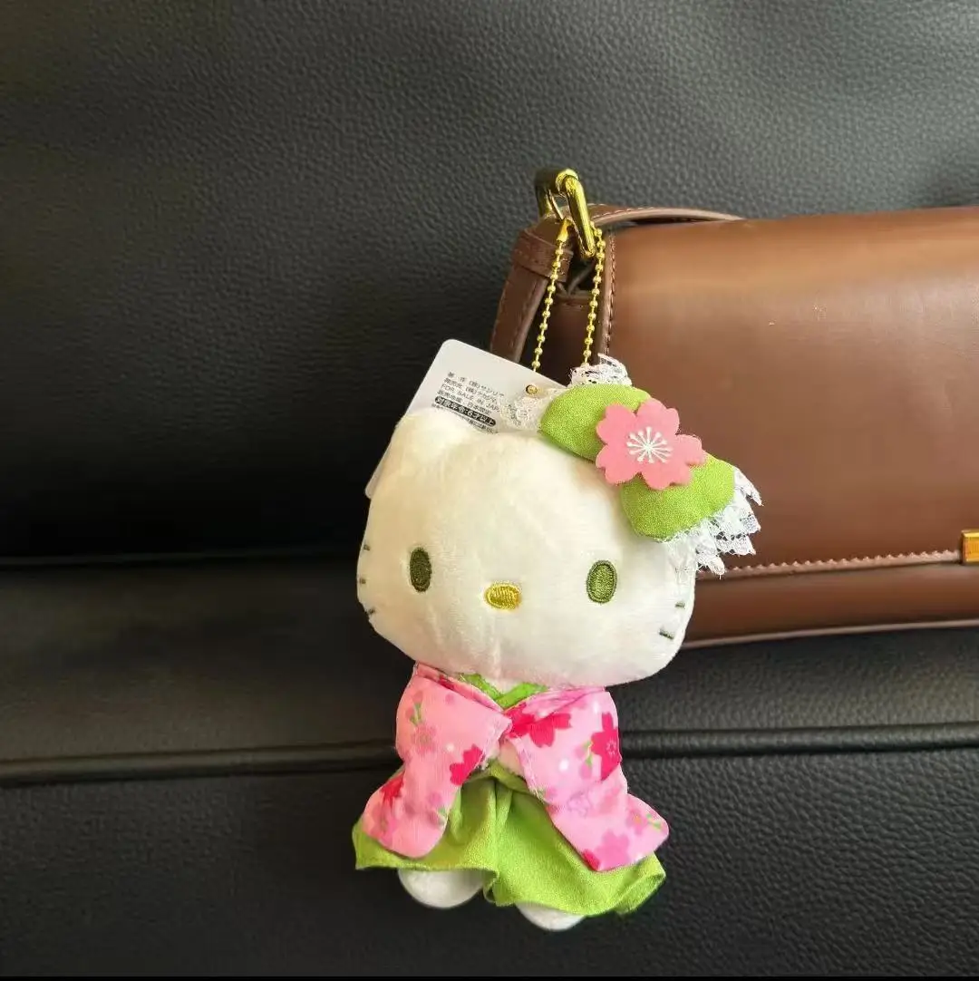 Sanrio Hello Kitty Matcha Kimono dentelle arc fleur de cerisier en peluche pendentif automobile intérieur voiture porte-clés sac à dos décoration cadeau