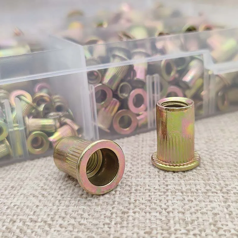 Metric & SAE Rivet Nut Kit M3 M4 M5 M6 M8 M10 M12 Carbon Steel Zinc Plated Finish Flat Head Threaded Insert Nut Rivet Nut Set