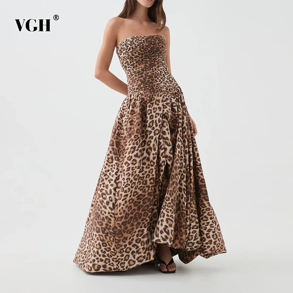 

VHG Elegant Printing Slimming Dinner Dresses For Women Strapless Sleeveless Backless High Waist Folds Dress Female Fashion Style