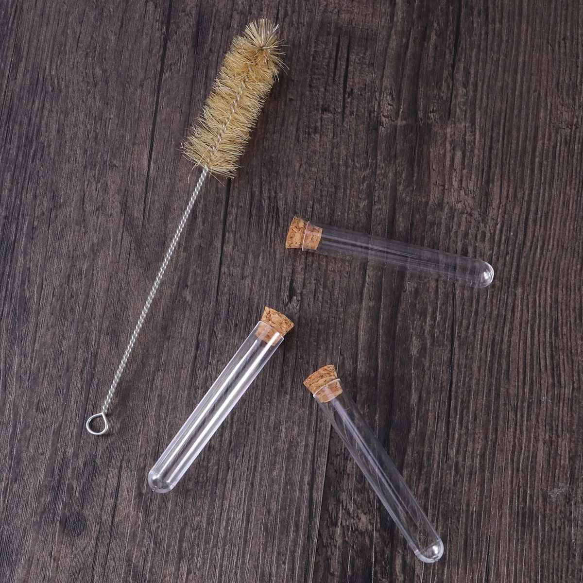 

Lab Test Tubes Plastic Wood Plug Set Corks with Caps Brush Transparent Reagenzglas