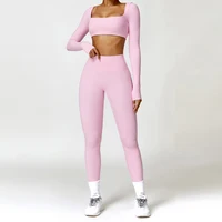 Summer 2PCS Yoga Suit Sports Set Women Quick-Dry Gym Set Women Tracksuit Running Workout Long Sleeve Sports Shirt Yoga Clothing - Image 2
